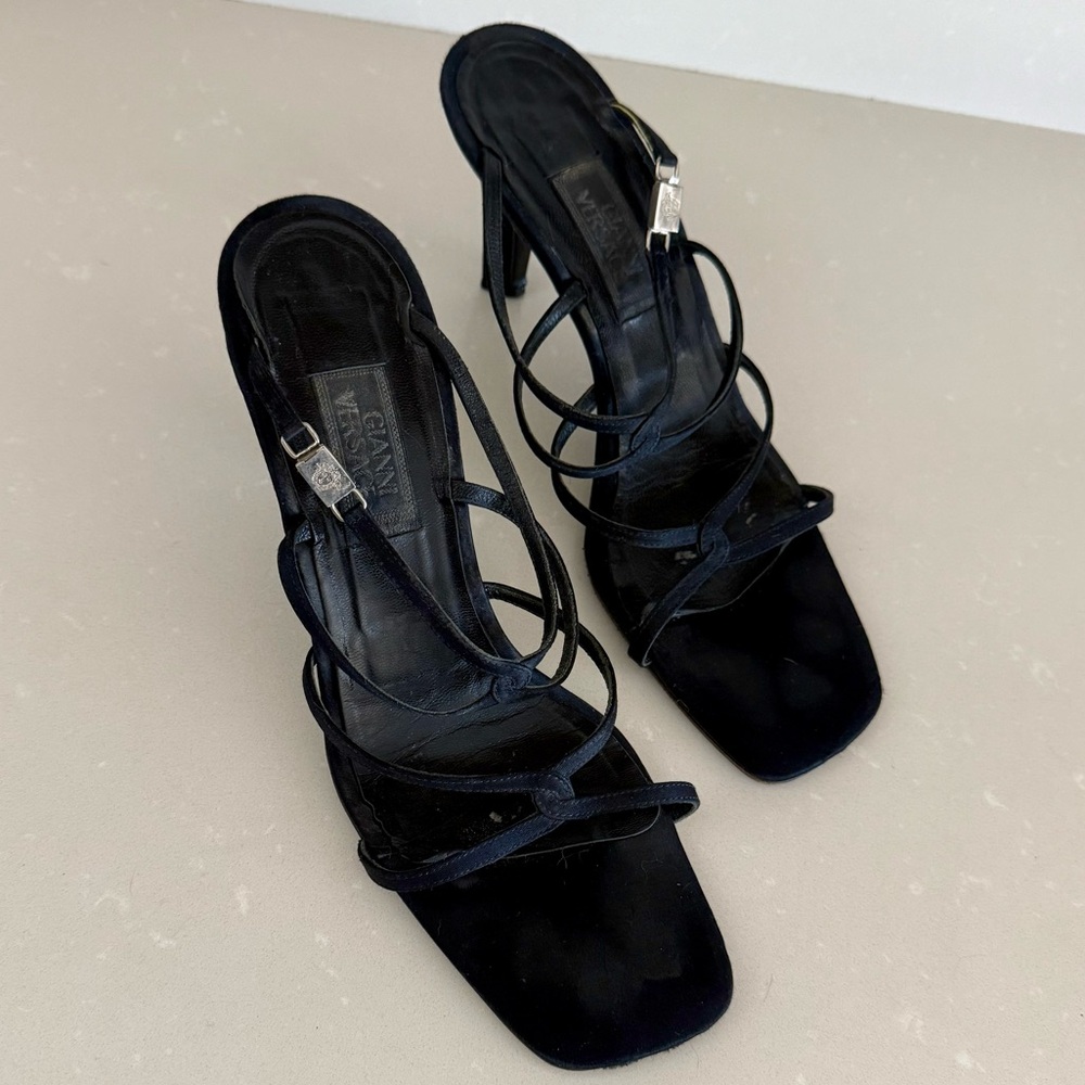Versace Black Strappy Heels